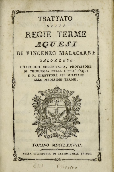 Trattato delle Regie Terme Aquesi di Vincenzo Malacarne saluzzese